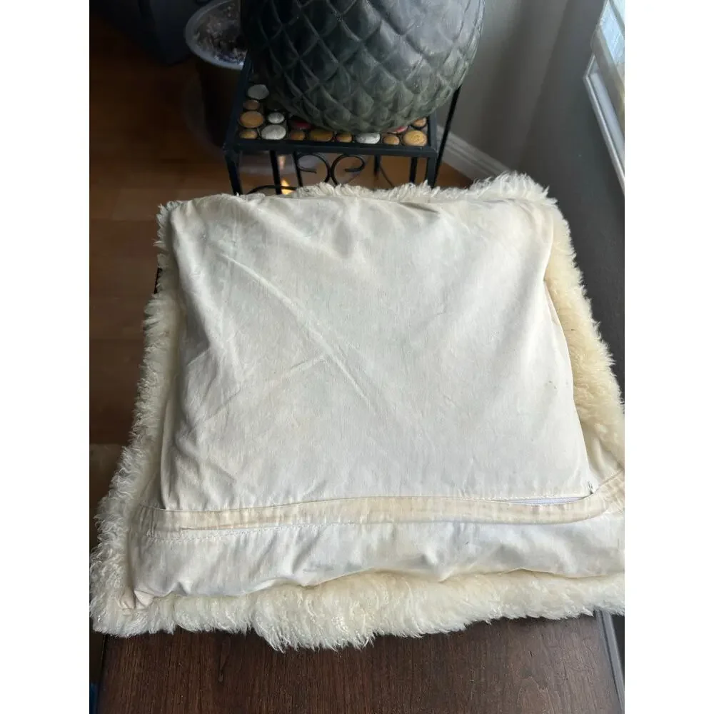 Handmade sheepskin throw pillow cover cream color